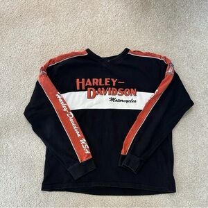 Vintage 2005 Harley Davidson XL Embroidered/Raised Logo Sweatshirt V-Neck